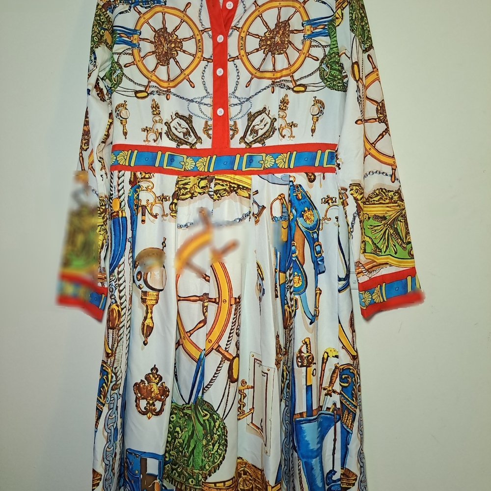 Nautical Print Long Sleeve Dress Size L Colorful Dress